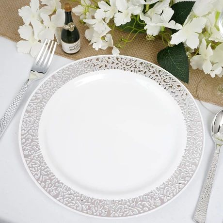 Disposable Party Supplies | Elegant Plastic Dinnerware | eFavormart Plates For Wedding, Plastic Plates Wedding, Plastic Party Plates, Disposable Plastic Plates, Plastic Dinnerware, Indoor Event, Fun Summer Activities, White Dinner Plates, Plastic Bowls