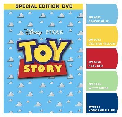 Toy Story Color Palette, Pixar Offices, Pixar Nursery, Toy Story Bedroom, Paint Pallette, Toy Story Nursery, Toy Story Room, Toy Story Baby, Toy Story Theme