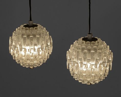 For sale: Pair of glass pendant lights by Carl Fagerlund for Orrefors, Sweden 1960s | #vntg #vintage Olafur Eliasson Light, Carl Fagerlund, 1960s Chandelier, King Carl Gustav Of Sweden, Vintage Green Glass Hanging Lamp, Glass Pendant Lights, Design Lighting, Glass Pendant Light, Hanging Lamp