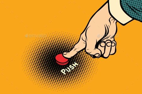 Hand Presses Red Button Comic Cartoon, Pop Art Illustration, Bull Logo, Pop Art Comic, Retro Logos, Composition Photography, Perfume Design, Retro Pop, Retro Logo