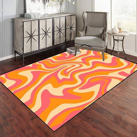 Outdoor Patio Rug, Seventies Style, Rich Decor, Orange Pink Color, Carpet Decor, Patio Rug, Rug Outdoor, Outdoor Rugs Patio, Home Decor Living Room