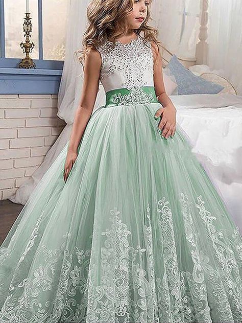 Flower Girl Dresses 2021, Cheap Flower Girl Dresses For Wedding - Hebeos Long Dress Bridesmaid, Vintage Ball Gowns, Long Flower Girl Dresses, Girls Long Dresses, Girls Dresses Online, Tulle Flower Girl, Princess Wedding Dress, Flower Girl Dresses Tulle, Cute Prom Dresses