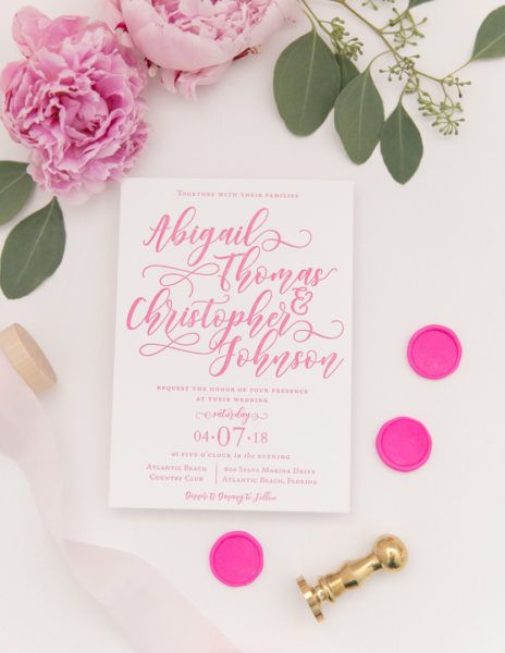 Hand Lettering Wedding, Wedding Reception Menu, Vellum Envelope, Hot Pink Weddings, Ombre Wedding, Calligraphy Typography, Invitation Calligraphy, Calligraphy Wedding Invitation, Foil Wedding Invitations