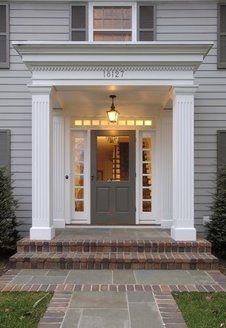 Colonial Front Door, Portico Entry, Front Door Overhang, Door Overhang, Veranda Design, Portico Design, Colonial House Exteriors, Porch Addition, Building A Porch