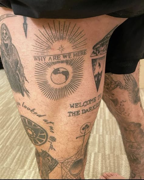 Why Are We Here Tattoo, Worldly Tattoos, Men’s Side Tattoo, Everything Is Connected Tattoo, Nyjah Huston Tattoo, Ram Dass Tattoo, Vintage Tattoo Men, Mens Thigh Tattoos, Why Not Tattoo