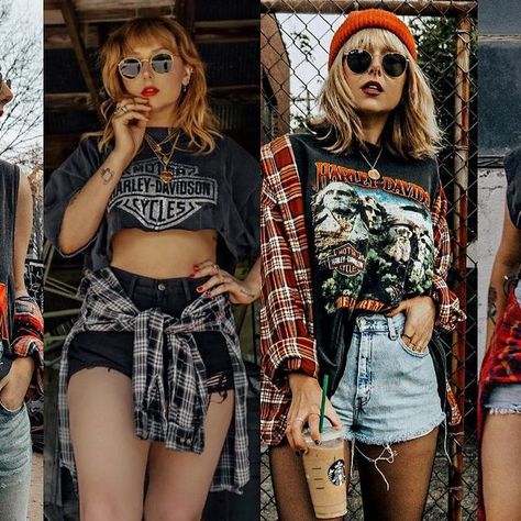 nicole a sereda on Instagram: "Forever a flannel and vintage Harley tee girlie ❤️" Harley Tee Outfit, Nicole Alyse Outfits, Rock Festival Outfit Summer, Plus Size Grunge Outfits, Rock Festival Outfit, Festival Outfit Summer, Nicole Alyse, Plus Size Grunge, Wardrobe Aesthetic