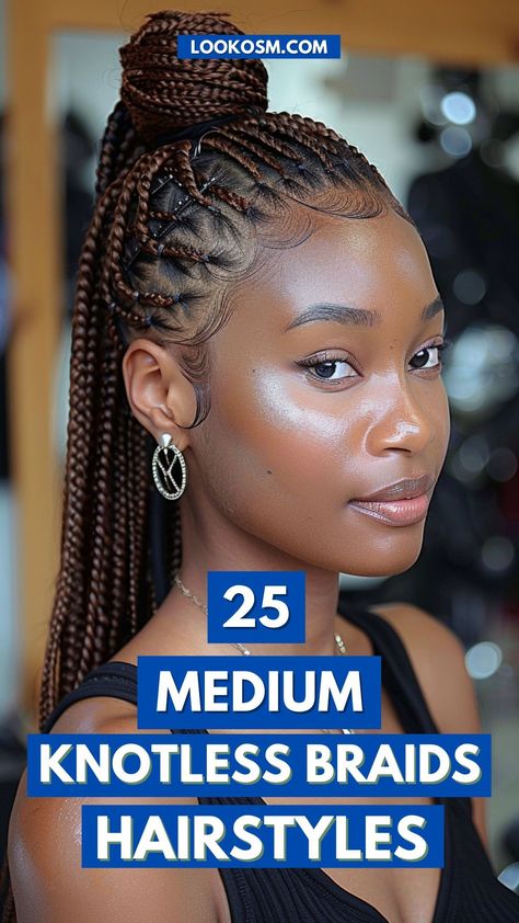 Steal the Spotlight: 25 Medium Knotless Braids Hairstyles Medium Knotless Braids Hairstyles, Medium Knotless Braids, Knotless Braids Hairstyles, Different Braid Styles, Best Braid Styles, Medium Knotless, Individual Braids, Medium Box Braids, Braided Hairdo