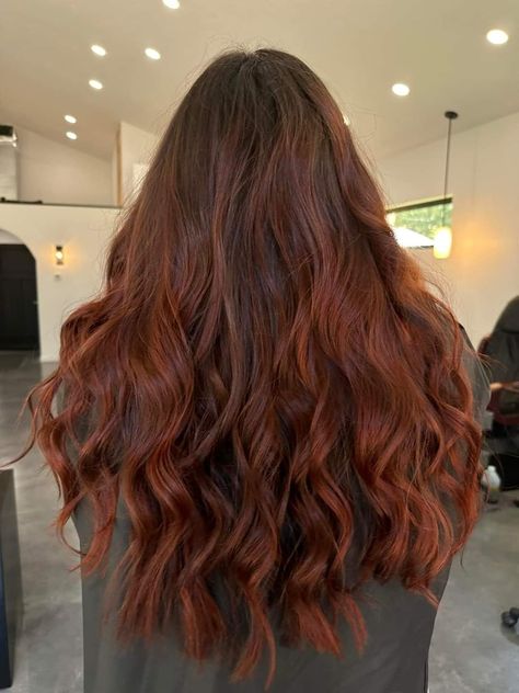 Rich dark brown root with red ends Red Hair Grown Out Roots, Brown Hair Red Ends, Brown Roots Red Hair, Red Ends On Brown Hair, Red Hair Brown Roots, Red Hair With Brown Roots, Red Hair For Fall, Brownish Red Hair, Fall Red Hair