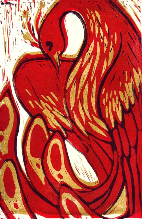 Firebird by Lenny Lishchenko, via Behance Phoenix Linocut, Firebird Ballet, Phoenix Illustration, Firebird Art, Magical Creature, Fire Bird, Winter Night, Fun Illustration, Firebird