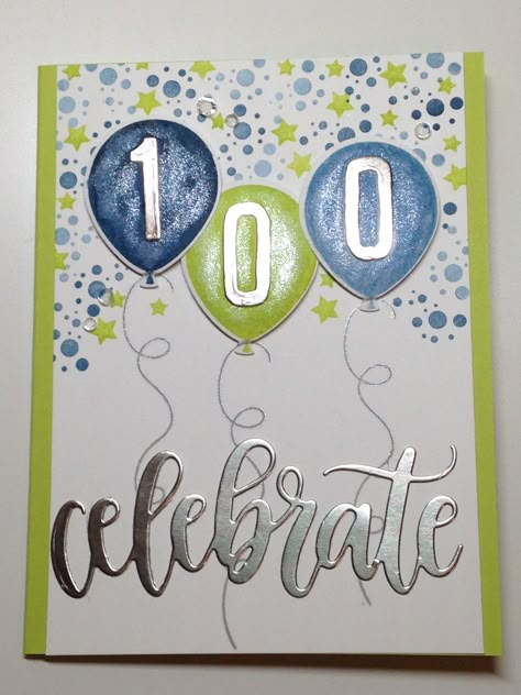 100 Birthday Cards Diy, Stampin Up 30th Birthday Card Ideas, Number Birthday Card, 100th Birthday Card Ideas, 100 Year Old Birthday Card Ideas, Milestone Birthday Cards Handmade, 100th Birthday Cards Handmade, Twist Inspiration, Balloons Art