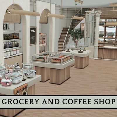 GROCERY'S AND COFFEE SHOP (CC) Sims 4 Coffee Shop Cc Maxis Match, Sims 4 Centerpiece Cc, Sims4 Grocery Store, Coffee Shop Cc Sims 4, The Sims 4 Retail Store Cc, Ts4 Retail Cc, Sims 4 Cc Grocery Store Items, Coffee Cc Sims 4, Sims 4 Cash Register Cc