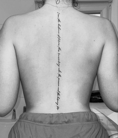 Spine Quote Tattoo, Spine Tattoo Quotes, Girl Spine Tattoos, Back Tattoo Women Spine, Floral Thigh Tattoos, Phrase Tattoos, Quote Tattoo, Bone Tattoos, Writing Tattoos