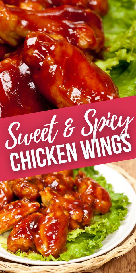 Sweet and Spicy Chicken Wings are sheer perfection. If you like flavor, a little bit of heat and just a touch of sweet, then you are going to love these wings. Zaxbys Sweet And Spicy Sauce Recipe, Sweet Heat Wing Sauce, Spicy Bbq Wings, Sweet And Spicy Chicken Wings, Sweet Chicken Wings, Sweet Chili Chicken Wings, Spicy Chicken Wings Recipe, Chicken Wing Sauce Recipes, Spicy Sauce Recipe