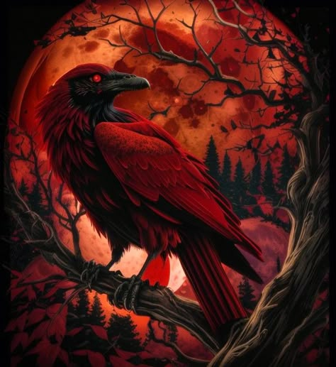 Gothic,Raven,dark Red Crow, Raven Artwork, Red Raven, Odin's Ravens, School Clothing, American Werewolf In London, Crows Ravens, Flower Art Images, Creepy Art