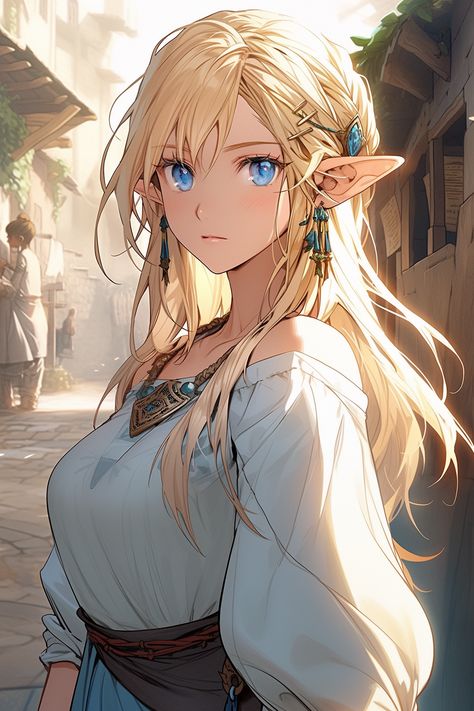 Anime Elf Princess, Elf Mage Female, Anime Elf Woman, Anime Elf Female, Elfquest Characters, Blonde Elf Girl, Female Elf Art, Blonde Elf, Weiblicher Elf