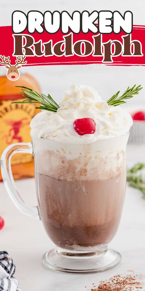 Drunken Rudolph, Adult Hot Chocolate, Hot Chocolate Cocktail, Xmas Drinks, Christmas Drinks Alcohol Recipes, Christmas Drinks Recipes, Christmas Party Drinks, Christmas Drinks Alcohol, Spiked Hot Chocolate