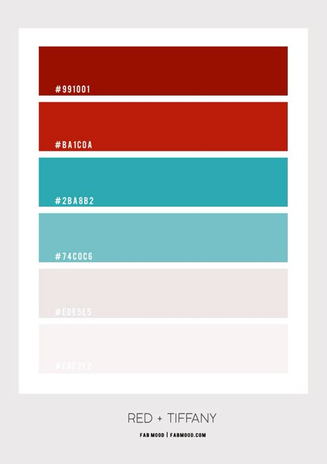 Red and Tiffany Colour Palette #86 Tiffany Blue Color Combinations, Color Palette Tiffany Blue, Red Color Palette Combination, Red And Blue Colour Scheme, Tiffany Color Palette, Blue And Red Colour Palette, Color Palette Blues And Reds, Red Color Palette Colour Schemes, Tiffany Blue Color Palette