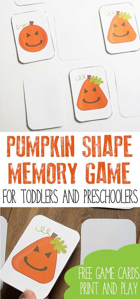 Pumpkin themed shape game for toddlers and preschoolers. Inspired by the book Five Little Pumpkins this memory game can be Printed and Played with for FREE. #vbcforkids #totschool #preschoolathome Fall Storytime, Game For Toddlers, Five Little Pumpkins, Fall Themes, Fall Preschool Activities, Pumpkin Activities, Shape Games, Halloween Preschool, Autumn Activities For Kids