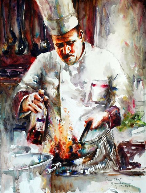 Cooking with wine! Arte Trash Polka, Chef Pictures, Cooking In The Kitchen, Sous Chef, Cooking Art, A Chef, Watercolor Inspiration, Watercolor Portraits, Painting Photos