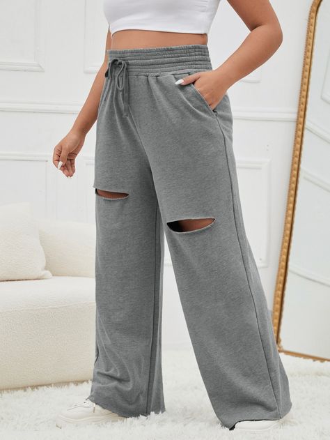 SHEIN Plus Ripped Drawstring Waist Sweatpants Shein Style, Amazing Products, Drawstring Waist, Fashion News, Sweatpants, Plus Size, Pants, Trousers, Tracksuit Bottoms