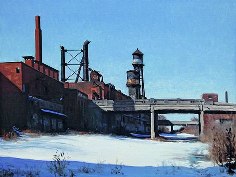 Industrial Paintings, Urban Painting, Art Optical, Architecture Painting, Traditional Landscape, Industrial Art, Realism Art, Cool Landscapes, Artist Painting