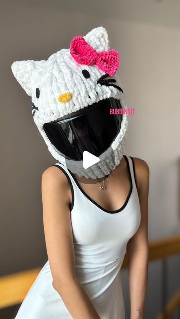 BUBOI KNIT® on Instagram: "Write “Hello Kitty” I’ll send you the link🩷 Motorbike helmet cover☺️🎀 what" Crochet Helmet Cover, Hello Kitty Helmet, Biker Mask, Hello Kitty Crochet, Motorbike Helmet, Helmet Covers, Cycling Helmet, Bike Helmet, Mini Bike