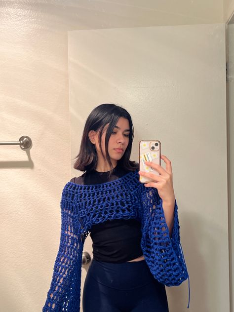 Purchase this top on my depop! Arm Shrug, Crochet A Shrug, Shrug Tutorial, Crochet Shrug Tutorial, Easy Crochet Shrug, Crochet Shrugs, Bell Bottom Sleeves, Skz Concert, Crochet Shrug Pattern