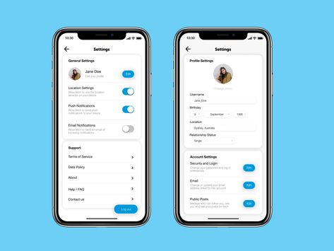 Daily UI Challenge 007 - Settings by Matea Jukic Profile Screen Mobile Ui, App Design Profile, Setting Ui, Instagram Settings, Ux Inspiration, App Ideas, Ios Ui, Ux Mobile, App Interface Design