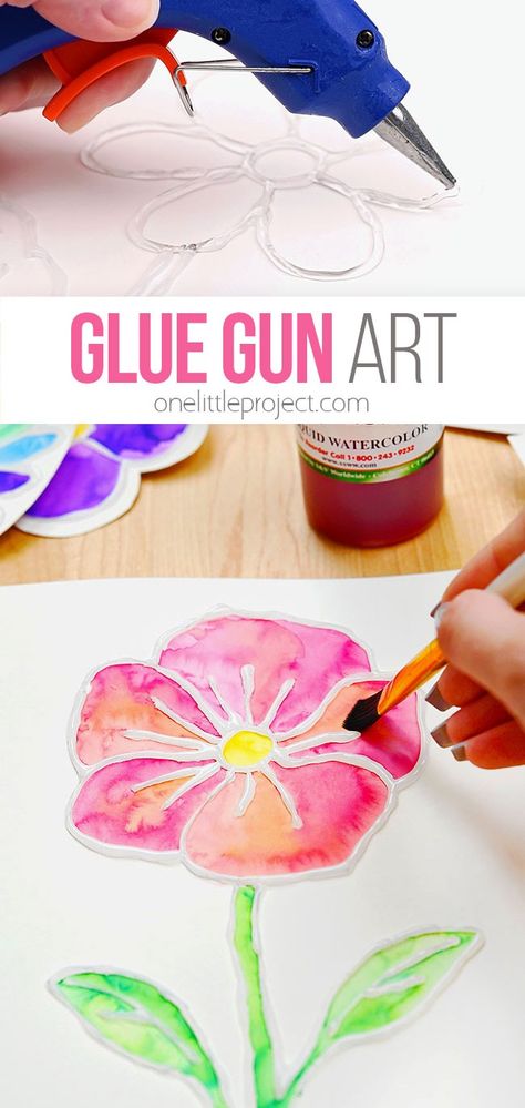 Learn how to 'paint' with a glue gun! Glue gun art flowers are SO MUCH FUN and they're really easy to make! This simple art project is a great craft for kids of all ages and adults - no special painting skills required! Flower Templates Printable Free, Hot Glue Art, August Crafts, Flower Templates Printable, Special Painting, Glue Art, Painting Skills, Glue Painting, Easy Art Projects