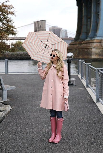 11.17 pink rain (Stutterheim 'mosebacke' a-line raincoat + Current/Elliott skinny jeans + Hunter rainboots in pink + FEED 'blair' bag + Essie 'fiji' nails) Raining Day Outfit Summer, Cozy Rainy Day Outfit, Pink Hunter Boots, Rainboots Outfit, Rain Boot Outfit, Rainy Day Outfits, Cute Raincoats, Cozy Rainy Day, Pink Rain Boots