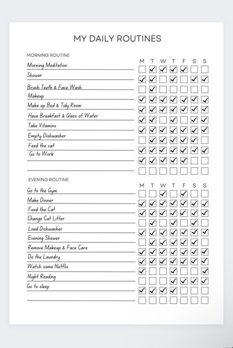 This daily Organizer will help you get into a daily rhythm and routine each day. Look forward to checking off every item on your daily list watch as the list gets smaller. This planner will help you with self organization as well as keeping you on track of your goals and to do list for the day. Get Organized, start planning organizing your daily task list, keep your habit tracker up to date and get most of your work done in a quick way. Daily Routine, Daily planner Daily Routine, Daily Planner,H Checklist Daily Routine, Journal For Daily Routine, Daily Routine Checklist For Adults, Day Organizer Time Management, Study Task Planner, Daily Routine Planner Template, Daily Tasks List, 90 Day Planner, To Do List Ideas For Study