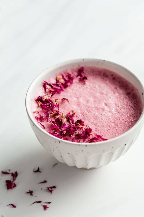 Cosmos Aesthetic, Virgin Cocktail Recipes, Moon Milk Recipe, Popular Healthy Recipes, Aesthetic Tea, Moon Milk, Pink Cosmos, Tart Cherry Juice, Cashew Milk