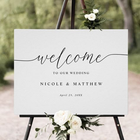 Horizontal Elegant Script Wedding Welcome Sign Welcome Sign Weddings, Wedding Decorations Welcome Sign, Wedding Welcome Sign Elegant, Simple Wedding Signs, Beach Wedding Welcome Sign, Wedding Signage Ideas Entrance, Signs For Wedding Reception, Welcome To The Wedding Sign, Wedding Welcome Sign Ideas