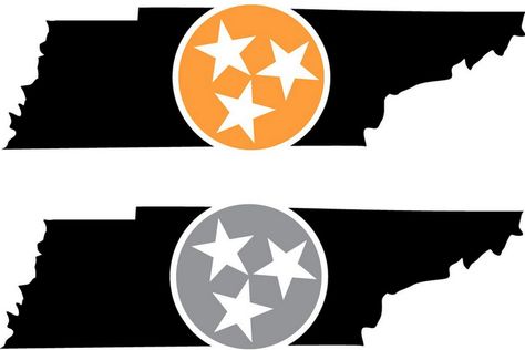 State Outline + Tri-Star (via @NewMarketMauler) Tn Shirts Svg, Tennessee Tri Star Tattoo, Tennessee Svg Free, State Silhouettes, Tennessee State Flag, Tennessee Tristar, State Of Tennessee, Tri Star, Flag Tattoo