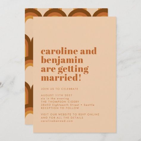 Terracotta Wedding Invitation, Brown Wedding Invitations, Bold Wedding Invitations, Retro Wedding Invitations, 70s Design, Rsvp Online, Terracotta Wedding, Groovy Retro, Retro Wedding