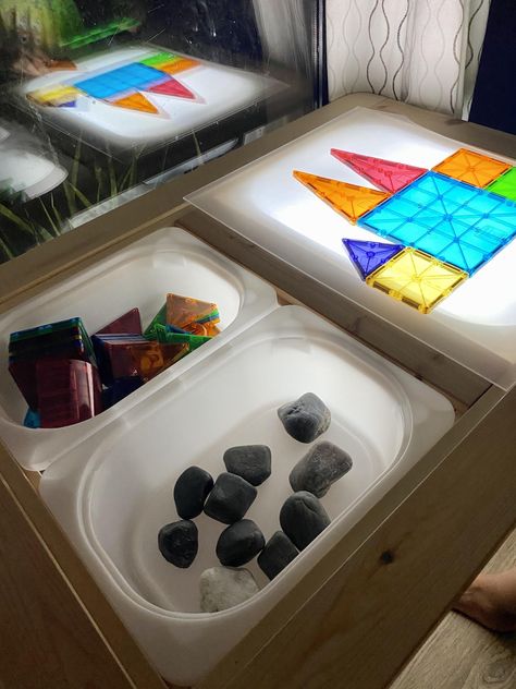 DIY LIGHT TABLE – Flisat (IKEA) Hack – Child-Inspired Play by The Teacher Mom Light Table For Kids, Flisat Ikea, Ikea Lack Hack, Diy Light Table, Ikea Flisat Table, Lego Table Diy, Diy Kids Table, Frosted Glass Spray, Flisat Table