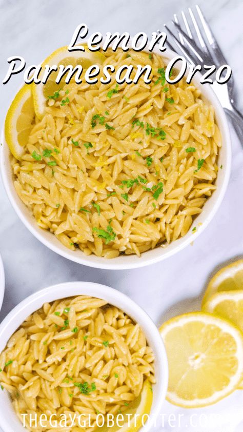 Lemon Parmesan Orzo, Greek Lemon Orzo, Side Pasta, Orzo Lemon, Orzo Recipes Side, Greek Dinner, Parmesan Orzo, Orzo Dishes, Orzo Recipe