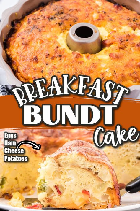 This Breakfast Bundt Cake recipe is a new way to make a delicious and savory breakfast. The combination of eggs, potatoes, cheese, ham, and veggies cooked in a bundt cake pan makes for an easy breakfast dish that looks so beautiful. Perfect for a brunch or potluck! Breakfast Bundt, Breakfast Bundt Cake, Easy Breakfast Dishes, Bundt Pan Recipes, Eggs Potatoes, Bundt Recipes, Bundt Cake Recipe, Bundt Cake Pan, Family Eating