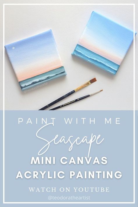 Easy 10 min Seascape Painting with acrylics, mini canvas art ideas, art tutorial for beginners, how to paint with acrylics, How to Paint ocean, how to paint seascape, how to paint sea, step by step art video, acrylic painting tutorial, easy painting ideas, simple painting ideas, painting tutorial, paint with me, step by step acrylic painting, acrylic painting canvas, waves, mini canvas art easy cute, mini canvas art aesthetic, sunset painting acrylic easy, ocean painting, teodoratheartist Paintings On Mini Canvas, Small Painting Ideas Mini Canvas Easy, Painting Ideas Mini Canvas, Mini Canvas Art Ideas, Sunset Painting Easy, Art Tutorial For Beginners, Canvas Art Ideas, Painting With Acrylics, Sunset Painting Acrylic