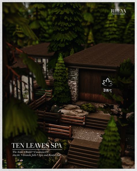 Ten Leaves [ Spa & Rental ] ♥ The Sims 4: Speed Build // CC | Patreon Sims 4 Camping Cc, The Sims 4 Build Cc, Sims 4 Spa, Sims 4 Build Cc, Sims4 Lots, Sims Interior, Sims Lots, Bloxburg Hacks, The Sims 4 Lots