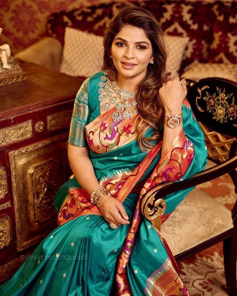 Label Vida Blouse, Radhika Jewellers, Half Saree Designs South Indian, Viranica Manchu, Turquoise Saree, Bridal Sarees South Indian, Wedding Saree Blouse, Paithani Saree, Wedding Saree Blouse Designs