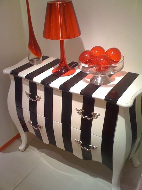 Black & white striped dresser Whimsical Furniture, Black Furniture, Funky Furniture, Funky Painted Furniture, Refurbished Furniture, White Furniture, Paint Furniture, Redo Furniture, White Decor