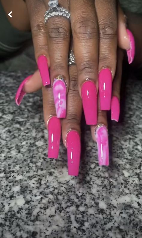 Hot Pink Coffin Nail Ideas, Bright Pink Acrylic Nails Designs, Fuschia Pink Nails, Bright Pink Acrylic Nails, Fuchsia Pink Nails, Hot Pink Almond Nails, Pink Acrylic Nail Designs, Bright Pink Nails, Pink French Nails