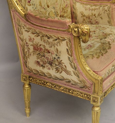 An Impressive Late 19th Century Louis XVI Style Giltwood and Aubusson Tapestry Bergere - Charles Cheriff Galleries Aubusson Tapestry, Louis Xvi Furniture, French Arm Chair, French Louis Xvi Style, Antique French Furniture, Floral Frame, Louis Xvi Style, French Furniture, Classic Furniture