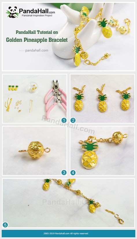 Pineapple Lights, Pineapple Bracelet, Golden Pineapple, Jewelry Making Tutorials, Spacer Beads, Diy Bracelets, Video Tutorial, Link Bracelets, Pineapple