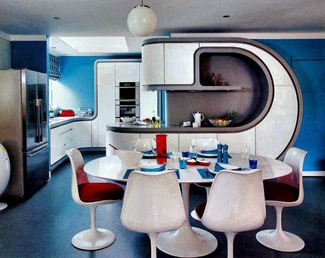 The Vault Of The Atomic Space Age Colorblock Wallpaper, Tulip Furniture, Space Age Interior, Bathroom Inspiration Modern, Futuristic Interior, Eero Saarinen, Best Kitchen Designs, Bathroom Tile Designs, Retro Interior