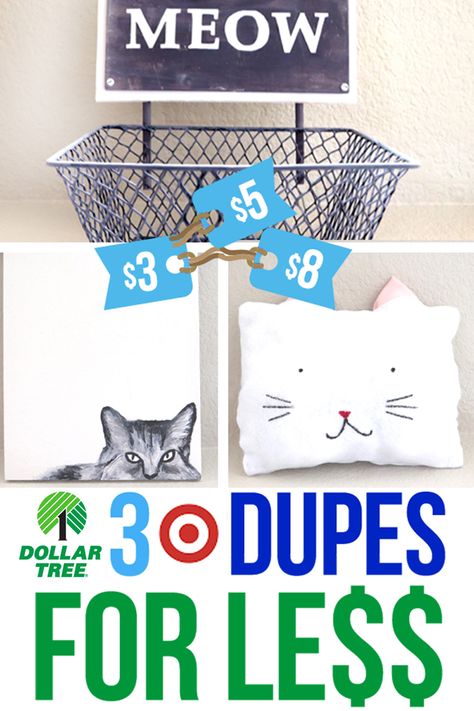 Target home decor copycats, with a cat theme! These easy DIYs are fun AND cheap with some Dollar Tree finds. Dollar Tree Cat Diy, Target Home, Easy Diys, Dollar Tree Finds, Target Dollar Spot, Target Home Decor, Tree Diy, Cat Room, Cat Diy