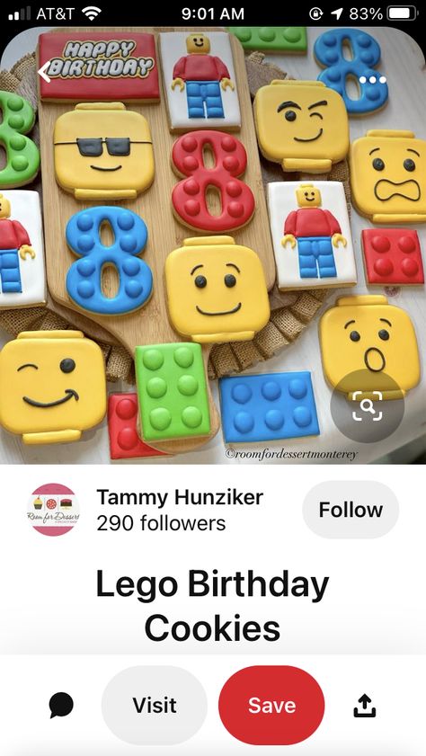 Lego Pasta, Lego Cookies Royal Icing, Lego Biscuits, Lego Themed Cookies, Lego Batman Cookies, Lego Cookie Cake, Lego Themed Bedroom, Legos Birthday, Ninja Themed Birthday Party