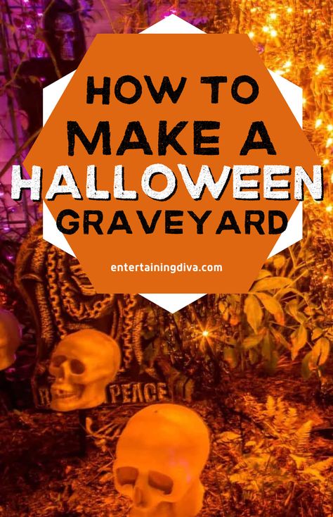 Halloween Outdoor Scenes, Graveyard Signs Halloween, Halloween Decorations Outdoor Big Yard, Halloween Yard Decorations Graveyard, Diy Halloween Front Yard, Spooky Cemetery Graveyards, Cemetary Decorating Ideas Halloween, Diy Halloween Cemetary Ideas, Diy Cemetary Decorations Halloween