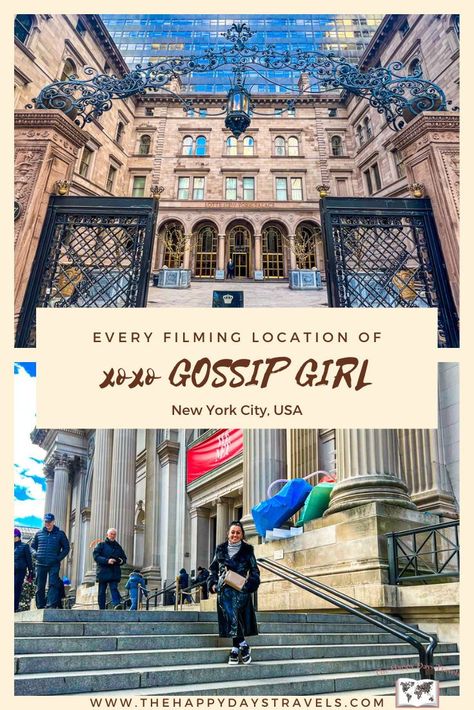 Calling Upper East Siders, Blair-ites, queens and lonely boys! This is your ultimate guide to Gossip Girl New York locations. I've been to and listed 21 Gossip Girl locations NYC and written the step-by-step New York Gossip Girl filming location guide including Gossip Girl map, tips and quotes. You know you love me, xoxo. #gossipgirlnyc #gossipgirllocations #nycgossipgirl #newyorkcitygossipgirl #newyorkfilming #newyorktour #nycgossipgirltour Gossip Girl Nyc Locations, Gossip Girl New York Locations, Gossip Girl New York, New York Locations, Nyc Tips, York Things To Do, Literary Travel, Nyc Tours, Nyc Bars